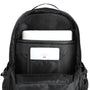 Sac à dos homme tendance noir ouvert avec un ordinateur portable et une tablette à l’intérieur