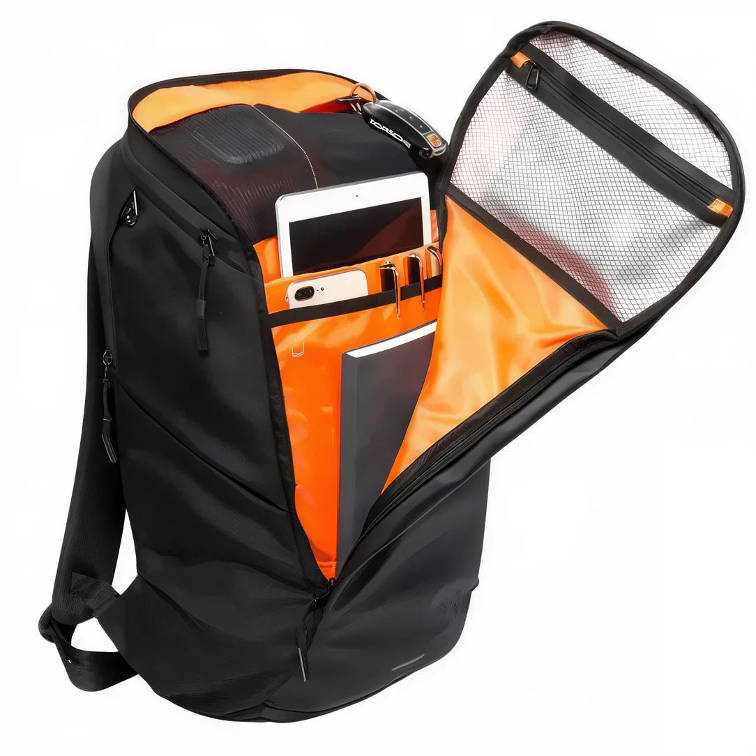Sac à dos imperméable ordinateur 16 et 17 pouces avec intérieur orange et plusieurs compartiments
