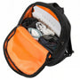 Sac à dos imperméable ordinateur 16-17 pouces noir avec intérieur orange, vêtements et livre