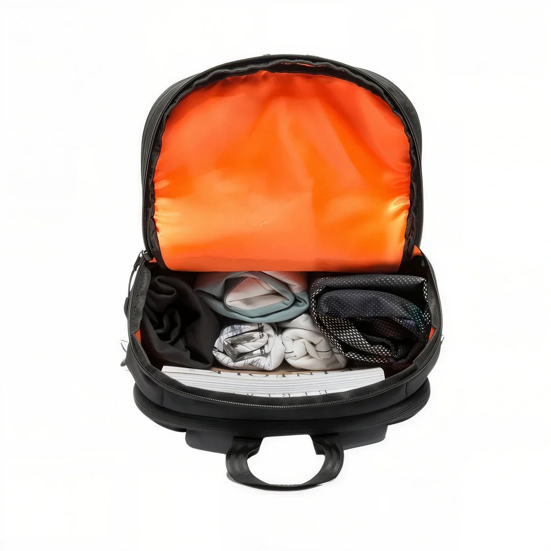 Sac à dos imperméable ordinateur 16-17 pouces avec intérieur orange et articles organisés