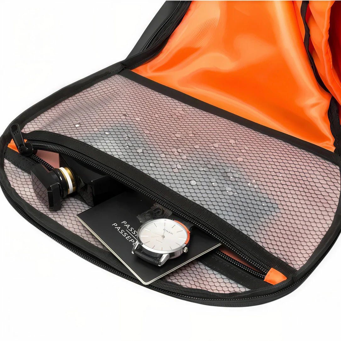 Sac à dos imperméable ordinateur 16-17 pouces avec sac de voyage noir et intérieur orange