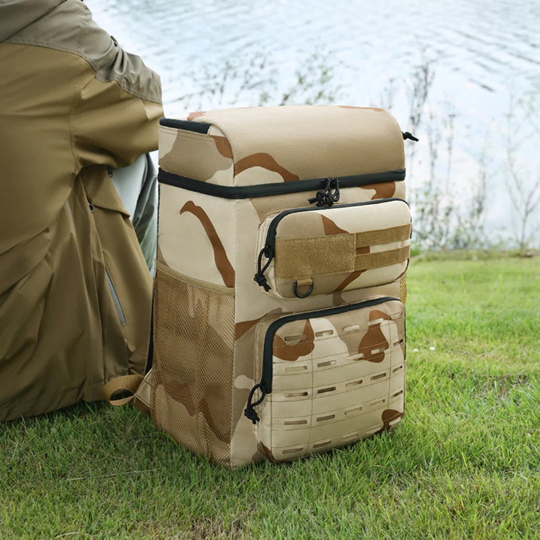 Sac à dos isotherme camouflage désert avec cooler, poches extérieures pratiques