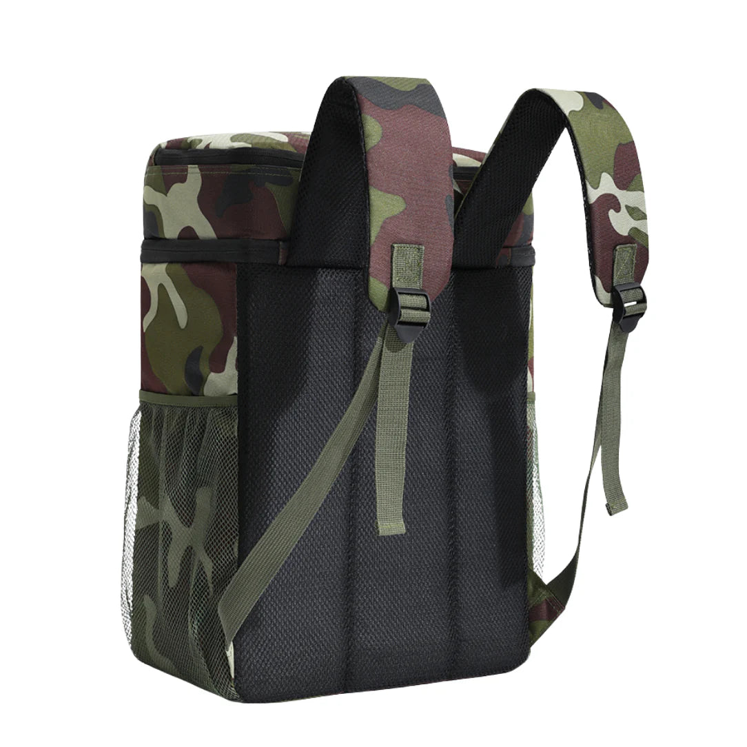 Sac à dos isotherme camouflage avec bretelles rembourrées et poche latérale en mesh