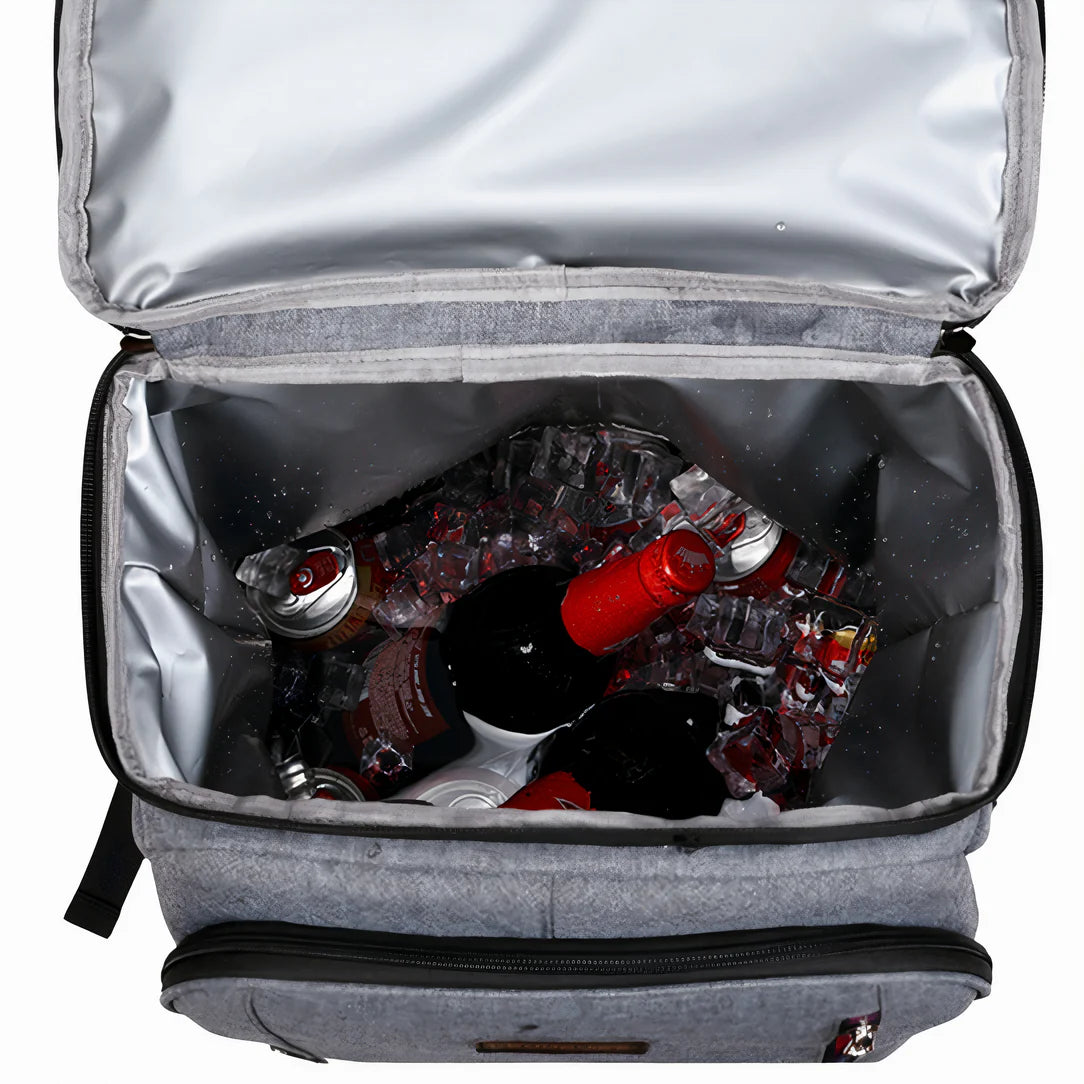 Sac à dos isotherme de picnic multipoches 25L avec glacière remplie de vins et boissons