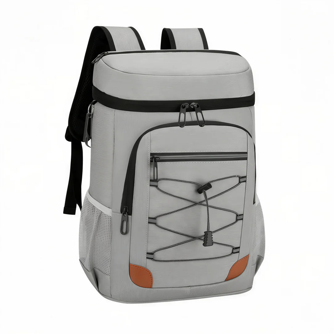 Sac à dos isotherme de randonnée 25L gris clair avec accents noirs et cordon de serrage