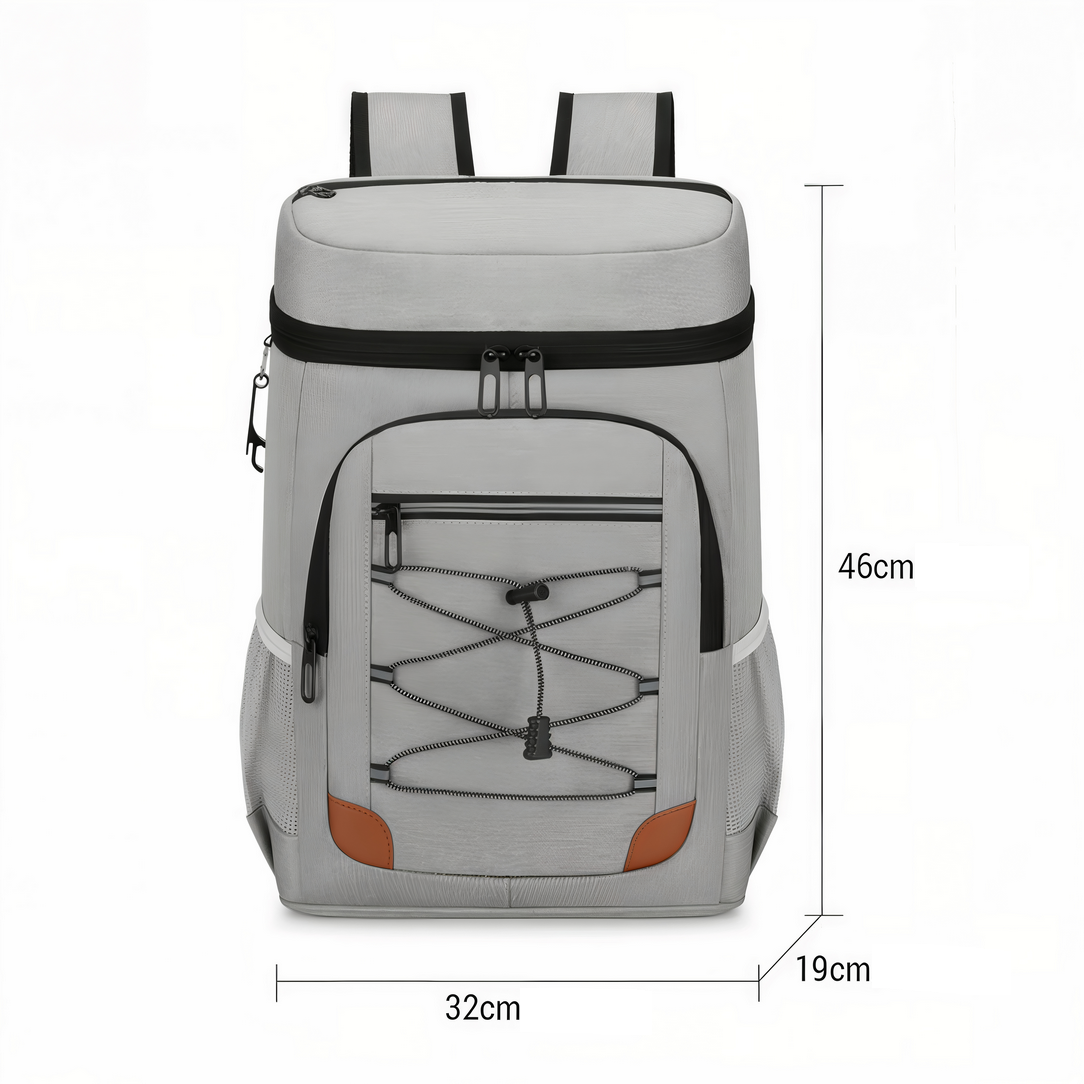 Sac à dos isotherme de randonnée 25L gris clair avec compartiments et cordons de rangement