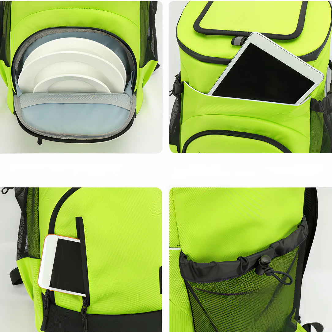 Sac à dos isotherme rectangulaire grande capacité en vert citron avec plusieurs compartiments
