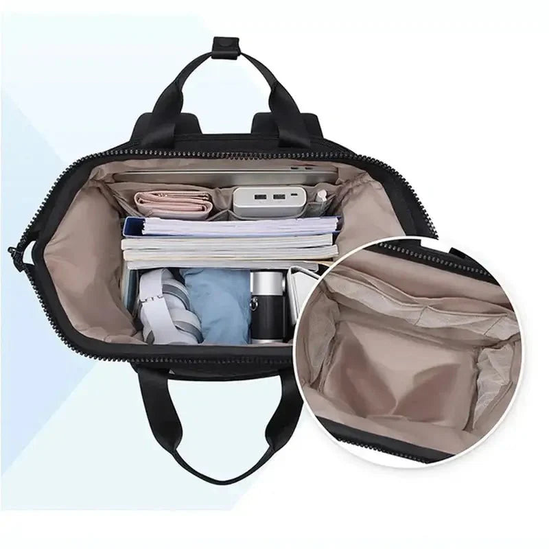 Sac à dos isotherme femme noir avec compartiments internes pour ordinateur et livres