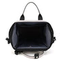 Sac à dos à langer chic avec sac ouvert gris et noir à poignées élégantes