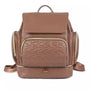 Sac à dos à langer en cuir marron avec poche avant matelassée et zips dorés