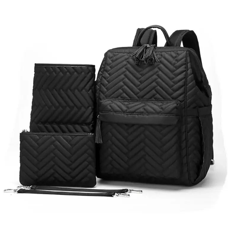 Sac à dos à langer design noir quilté avec accessoires assortis pour bébé