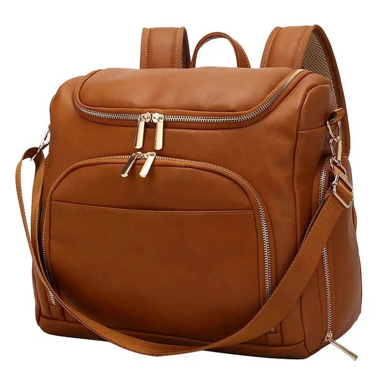 Sac à dos à langer en cuir en cuir marron convertible sac à dos et sac à bandoulière