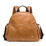 Sac à dos à langer en cuir pour bébé en faux cuir marron avec poche avant et bretelles noires
