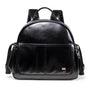 Sac à dos à langer en cuir pour bébé avec design élégant en cuir noir et poches frontales