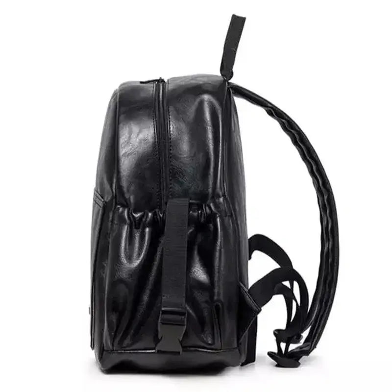 Sac à dos à langer en cuir pour bébé avec bandoulière réglable en faux cuir noir