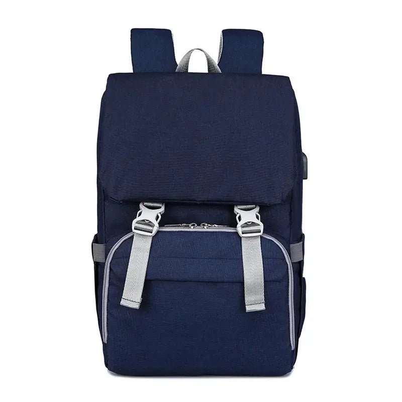 Sac à dos à langer ergonomique navy bleu avec bretelles et boucles gris clair