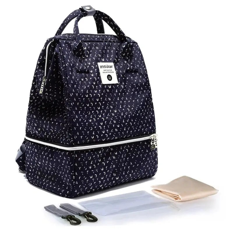 Sac à dos à langer imperméable bleu foncé avec compartiment inférieur et poignées