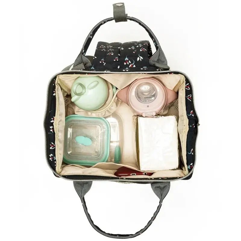 Sac à dos à langer imperméable avec sac de déjeuner isolé noir à motifs multifonctions