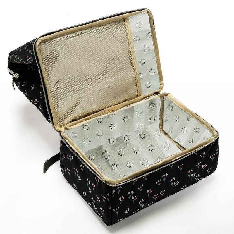 Sac à dos à langer imperméable avec sac cosmétique noir floral et poches en mesh