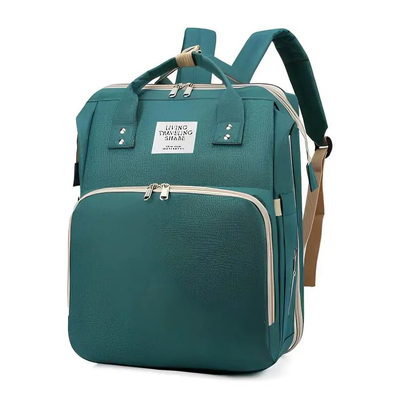 Sac à dos à langer USB vert teal multifonction avec compartiments et poignées