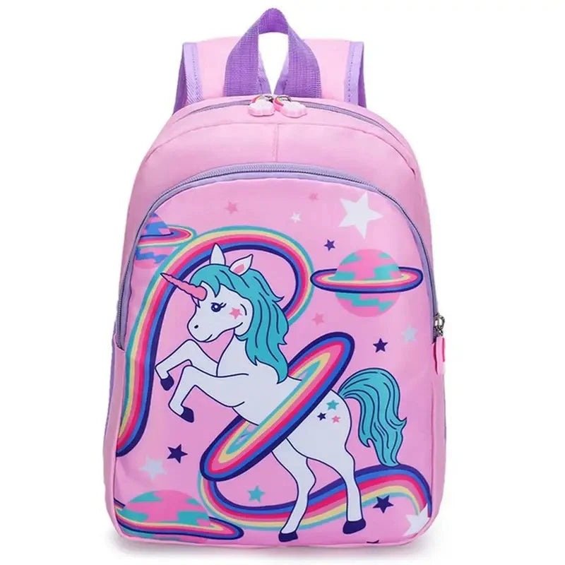 Sac à dos licorne maternelle rose avec design arc-en-ciel et planète pour enfants