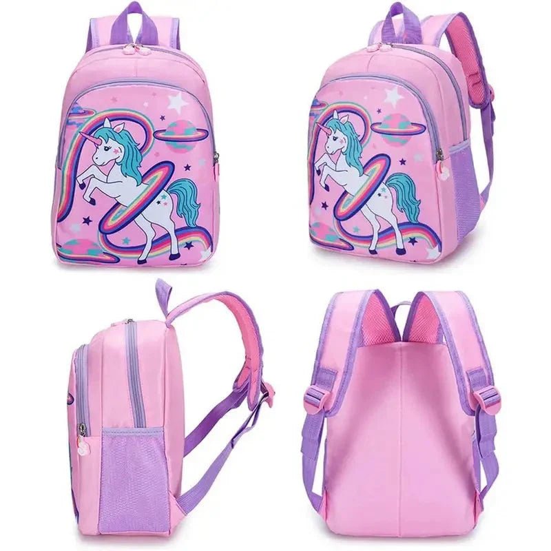 Sac à dos licorne maternelle rose et violet avec plusieurs compartiments