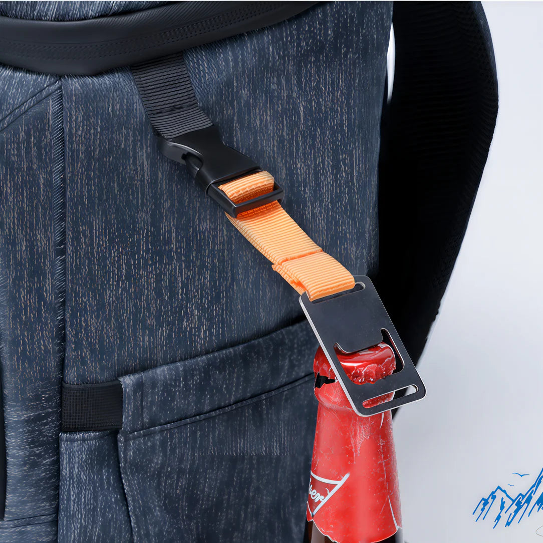 Sac à dos à lunch isotherme bleu de 28L avec bouteille, orange strap, et ouvre-bouteille