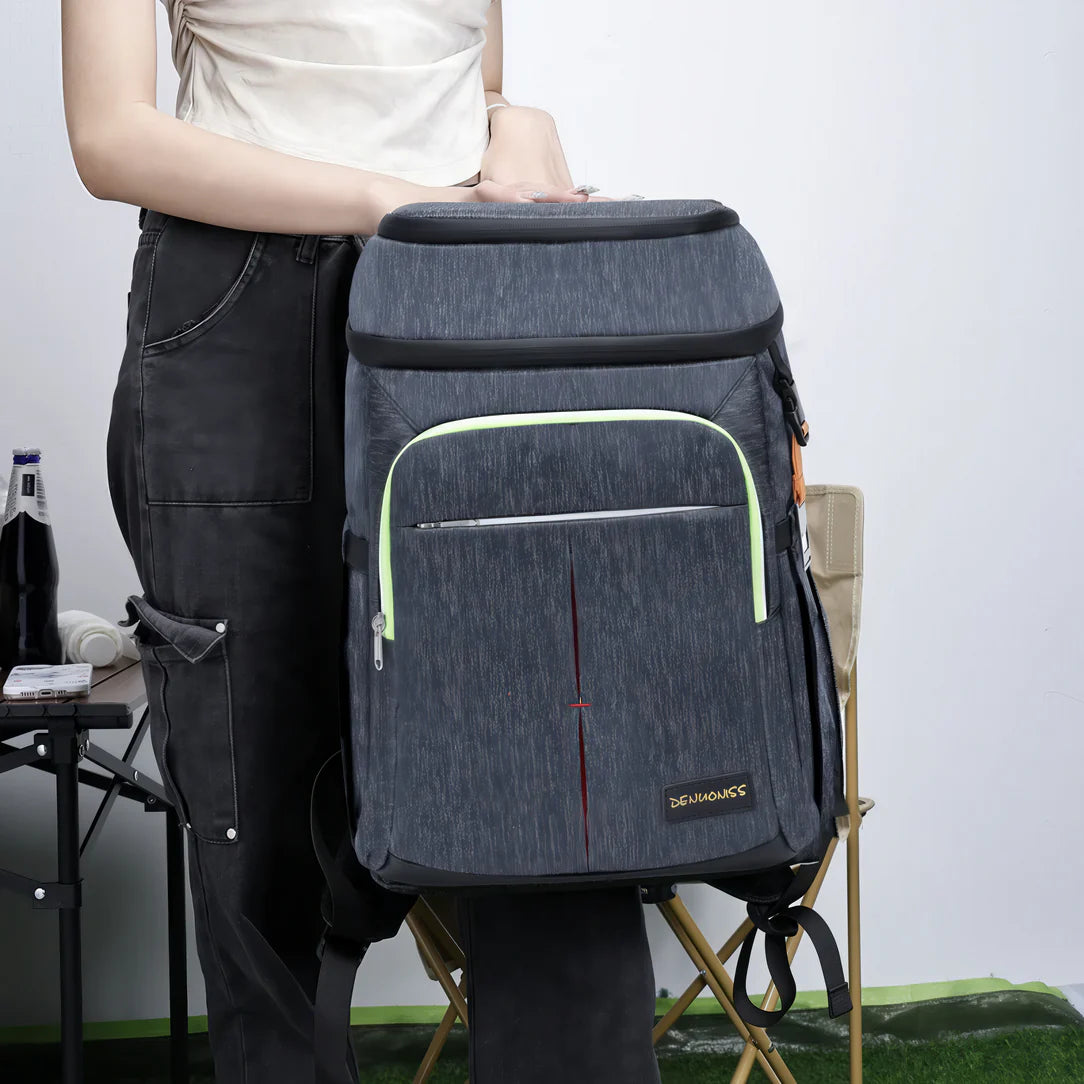 Sac à dos à lunch isotherme bleu avec cooler gris foncé et trim jaune néon