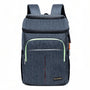 Sac à dos à lunch isotherme bleu avec texture gris foncé, trim vert clair et multiples compartiments