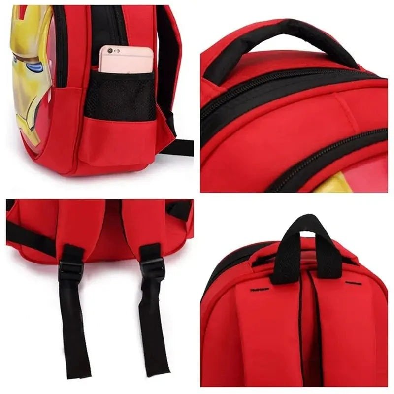 Sac à dos Marvel Maternelle rouge avec accents noirs, poche téléphone et bretelles ajustables