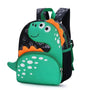 Sac à dos maternelle dinosaure vert avec accents orange et taches blanches