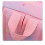 Sac à dos maternelle fille licorne en tissu rose avec étoiles colorées et poignée supérieure