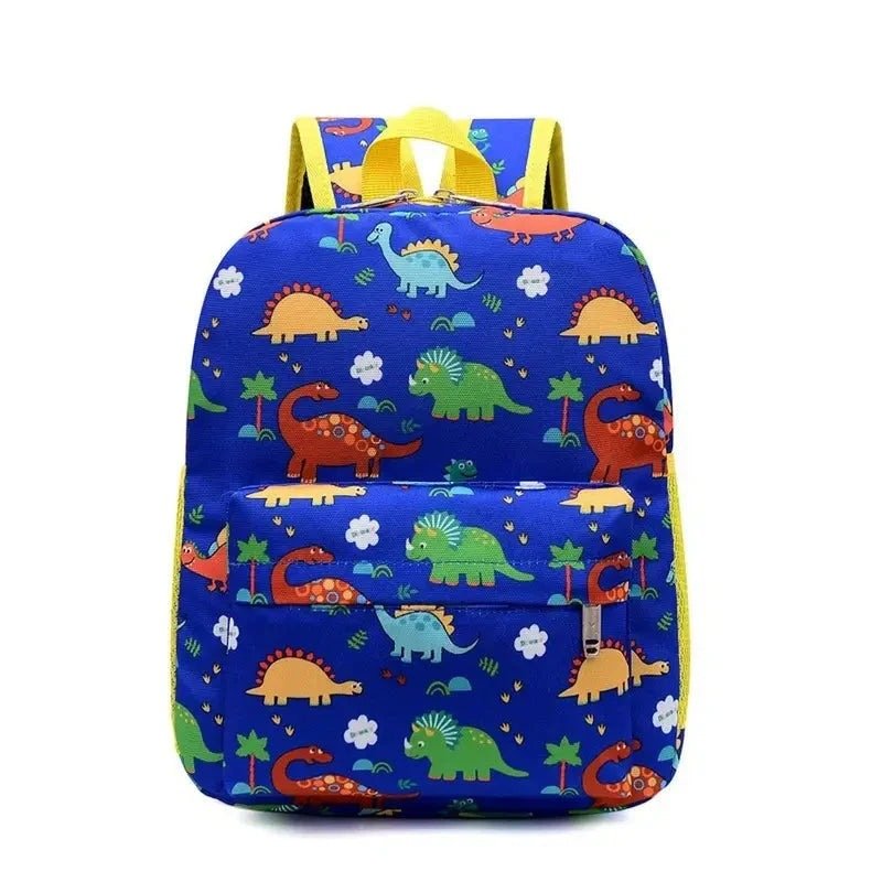 Sac à dos maternelle garçon dinosaure bleu avec motif coloré de dinosaures