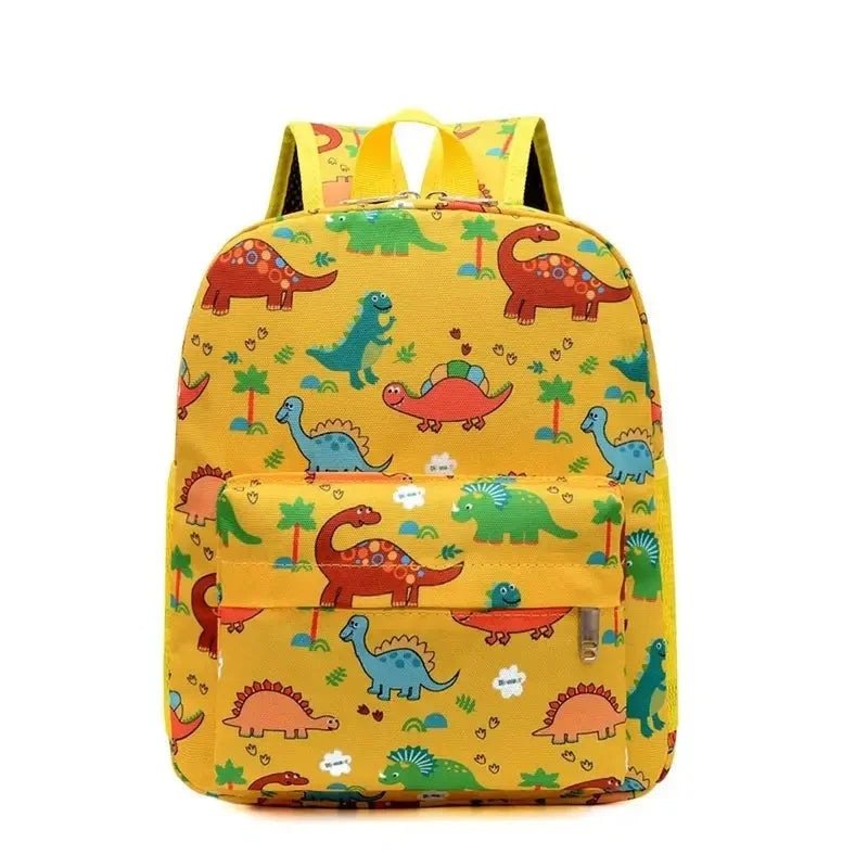 Sac à dos maternelle garçon dinosaure jaune avec motif de dinosaures colorés