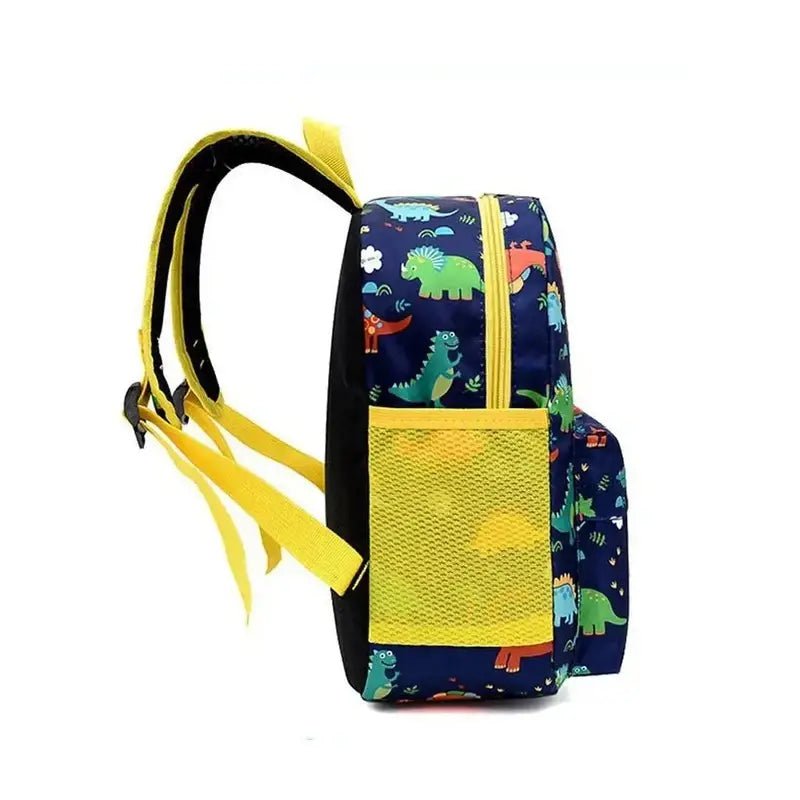 Sac à dos maternelle garçon dinosaure avec motif coloré et bretelles jaunes