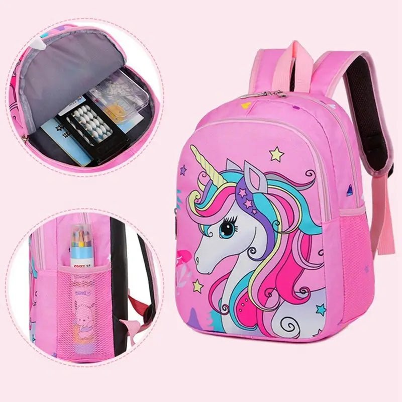 Sac à dos maternelle licorne rose pour enfants avec plusieurs compartiments