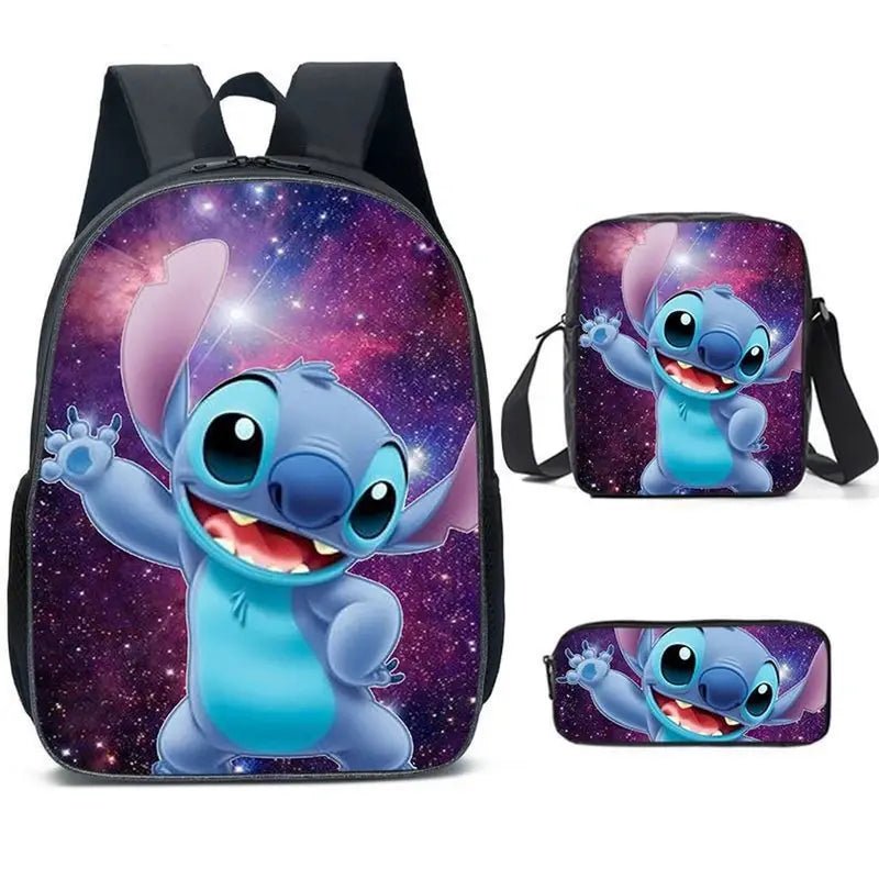 Sac à dos maternelle Stitch avec motif galaxie et ensemble de trois pièces
