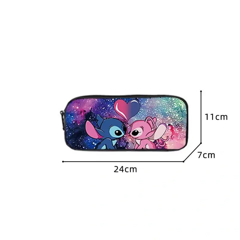 Pochette à crayon Stitch et Angel avec fond galaxie pour Sac à dos maternelle Stitch