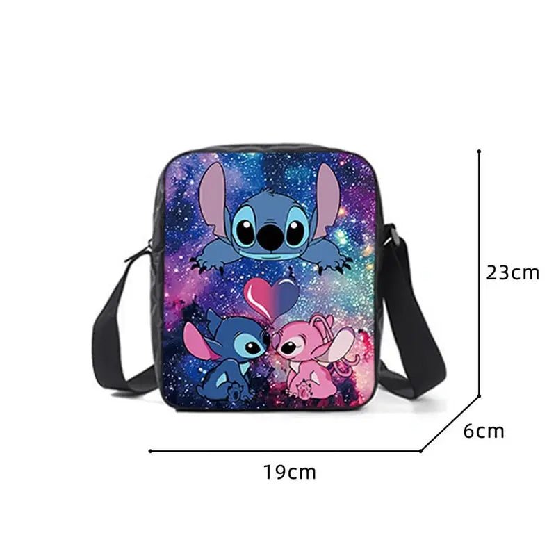 Sac à dos maternelle Stitch avec Stitch et Angel sur fond galaxie, 23x19x6cm