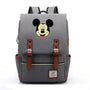 Sac à dos Mickey Maternelle en toile grise avec bretelles en faux cuir marron