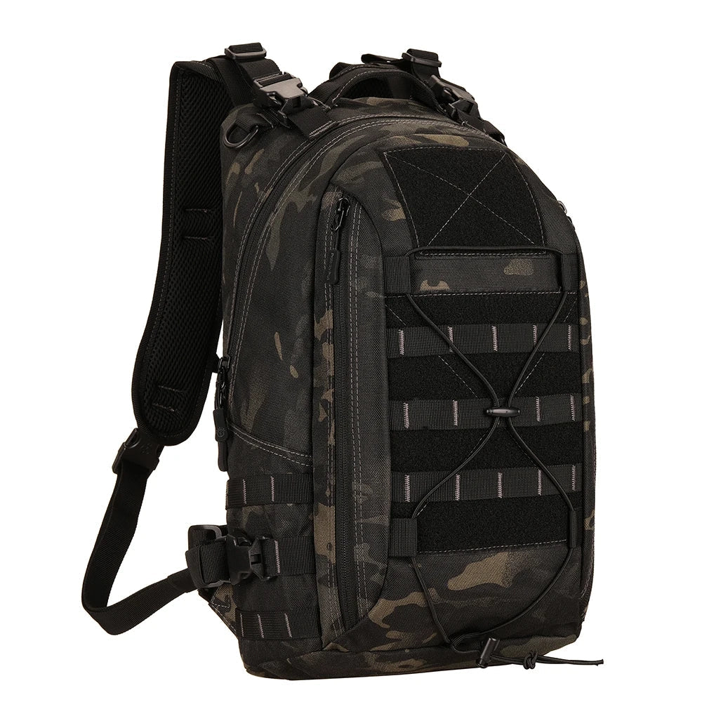 Sac à dos militaire 25L 1000D camouflage sombre avec MOLLE et cordon de serrage