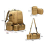 Sac à dos militaire 50l d’airsoft modulable tan avec pochettes détachables et ceinture