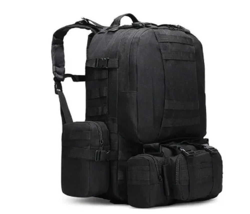 Sac à dos militaire 50l d’airsoft noir avec multiples pochettes modulables