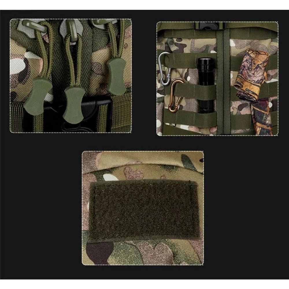 Sac à dos militaire 60L camouflage tactique avec compartiments modulables et patch