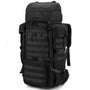 Sac à dos militaire 70L 600D noir avec nombreuses sangles et boucles pour randonnée