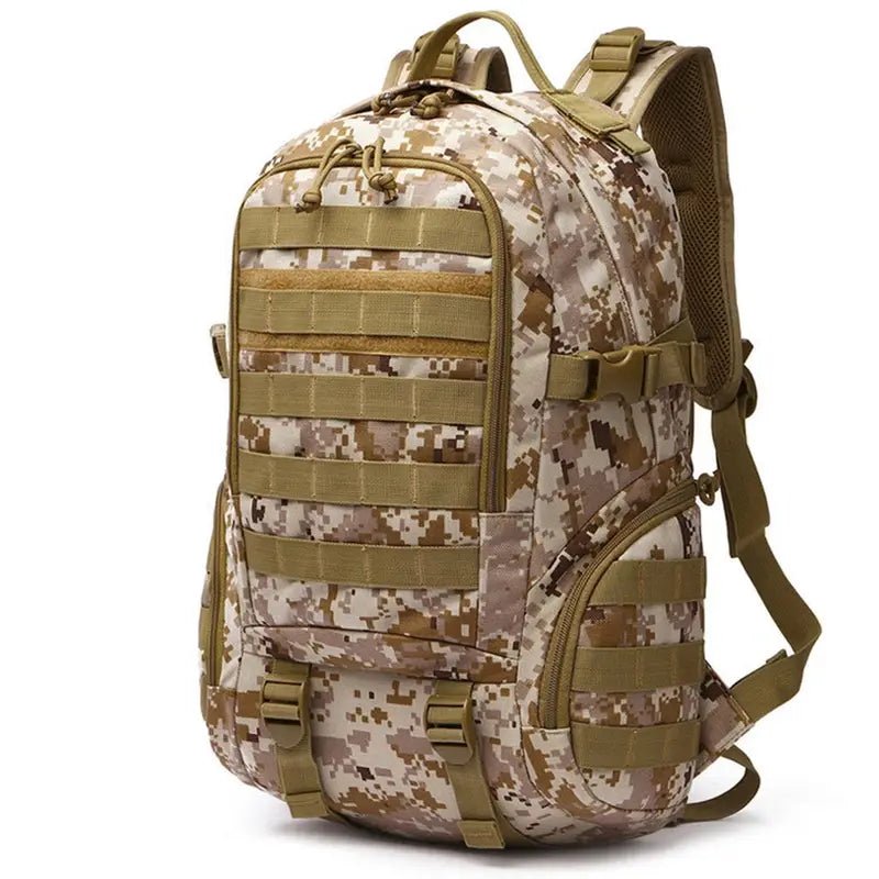 Sac à dos militaire de randonnée camouflage désert numérique avec webbing MOLLE et compartiments