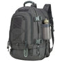 Sac à dos militaire tactique gris foncé avec compartiments, sangles de compression et porte-bouteille externe