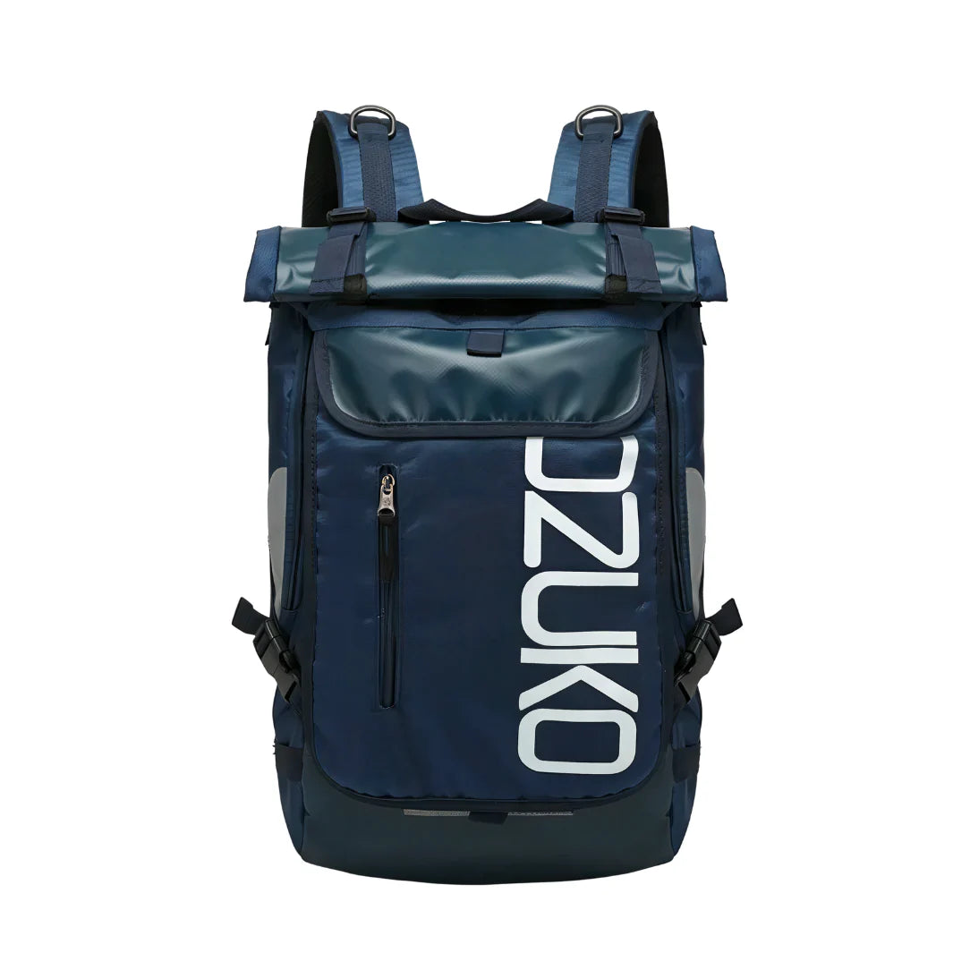 Sac à dos moderne Ozuko bleu marine à enroulement avec accents gris