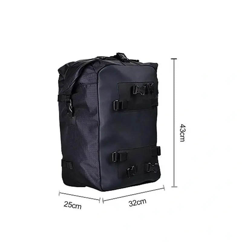 Sac à dos moto étanche noir rectangulaire, sac de voyage souple avec bretelles