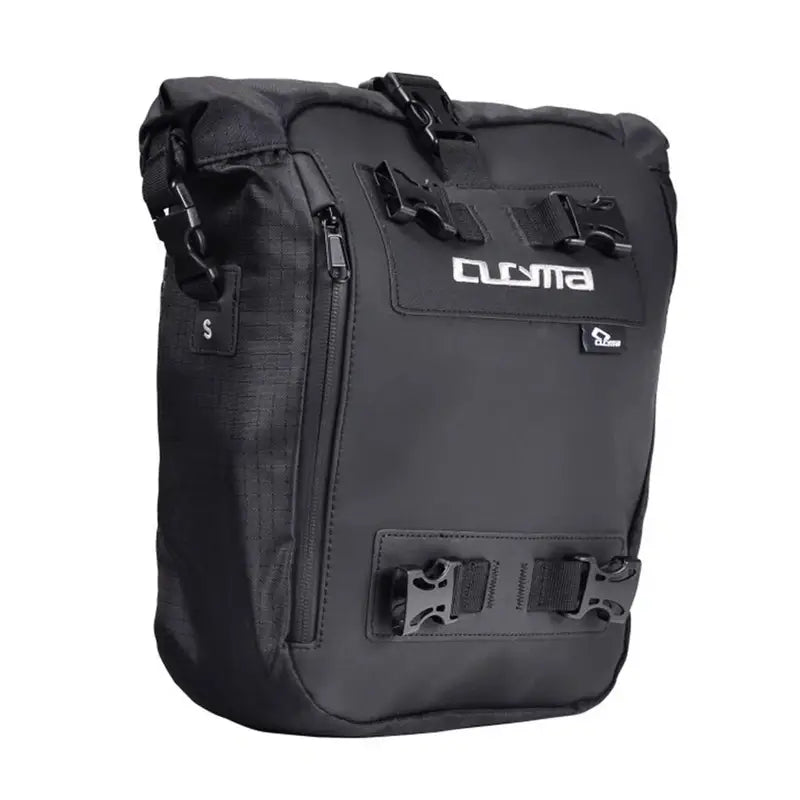 Sac à dos moto étanche avec sacoches de vélo imperméables noires, plusieurs boucles et fermeture éclair